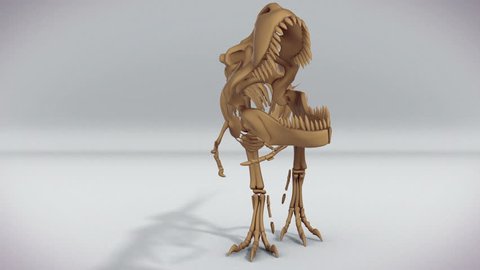 Trex skeleton walking, roaring 3D animation, alpha channel
