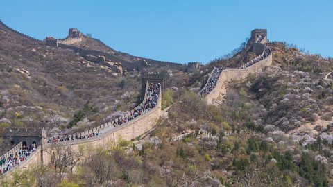 The crowd of tourist at Badaling Great Wall of Beijing in China