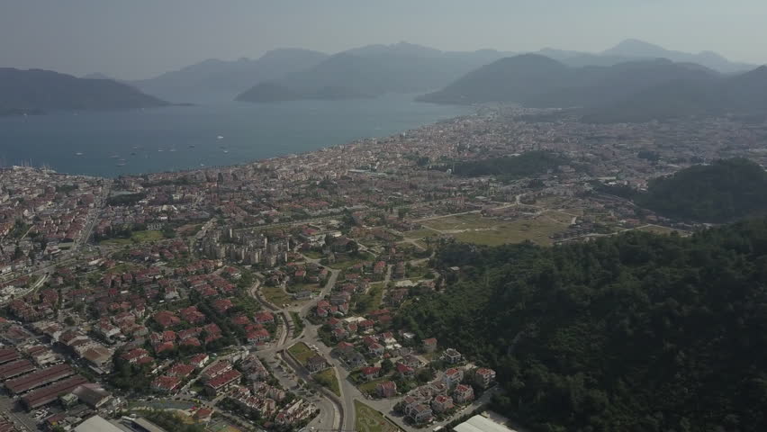 Aerial View. Flying over the beautiful mountain sea and beautiful forest