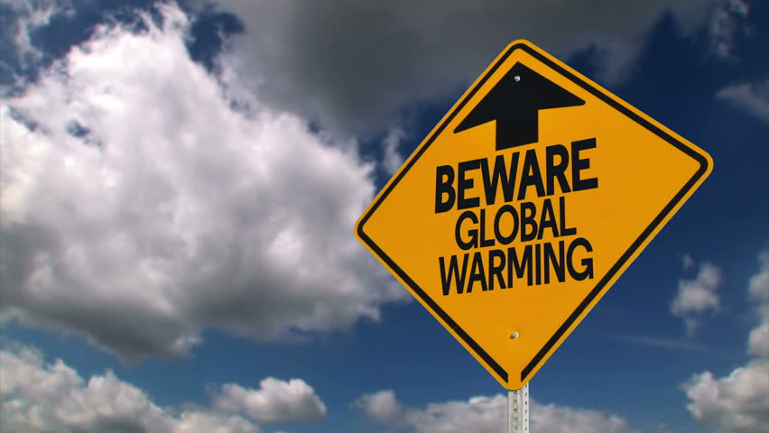 Global warming concept road sign.