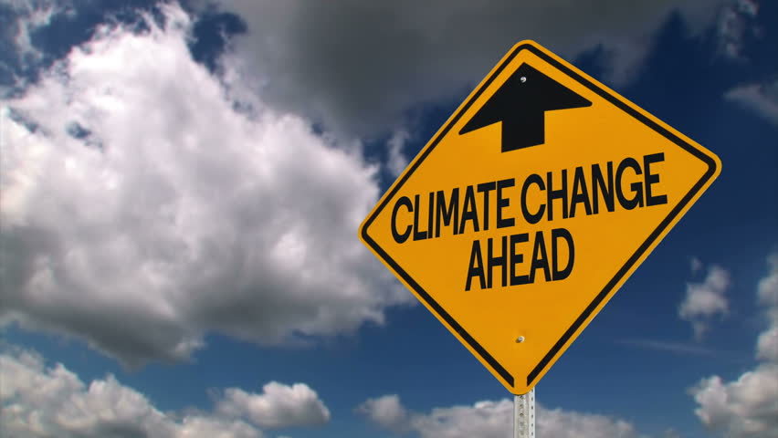 Climate change concept road sign.