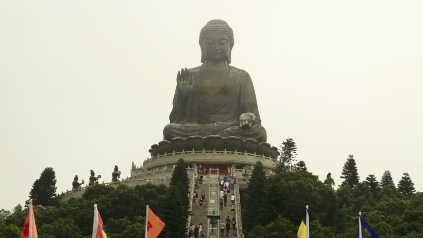 People walking up and down the stairs in front of Big Buddha TIme Lapse