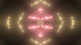 VJ Fractal red kaleidoscopic background. Background gold motion with fractal design on black background. Disco spectrum lights concert spot bulb. Light Tunnel. Seamless loop.