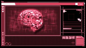 Medical digital interface featuring revolving pink brain on pink and black background