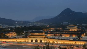 Seoul night View Video time lapse 4K Gyeongbokgung Palace landmark of Seoul South Korea