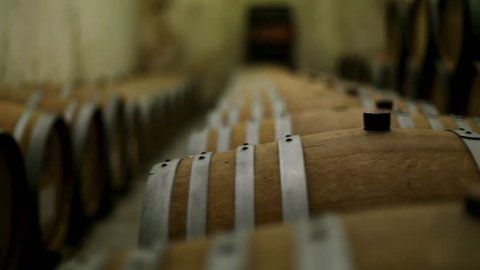 Oak barrels of wine in the cellar
