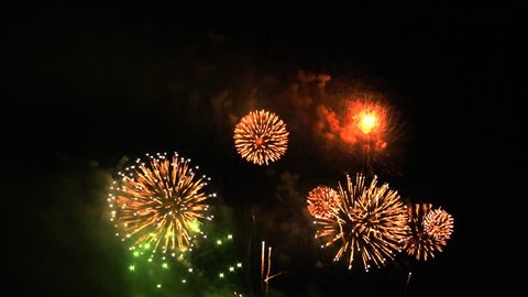Colorful fireworks at holiday night HD 1080p