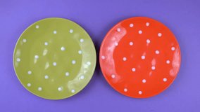 Back to school fun lunches concept, making childrens faces sandwiches on bright colorful background, time lapse.