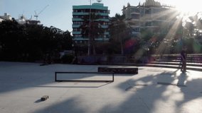 people skateboarding at city park 4K stock video