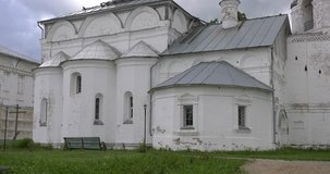 4K video footage view of medieval beautiful Pereslavl-Zalesskiy town center and Svyato-Troicki Danilov monastery and area around it, Golden Ring route 120 km from Moscow, Russia on a Summer day.