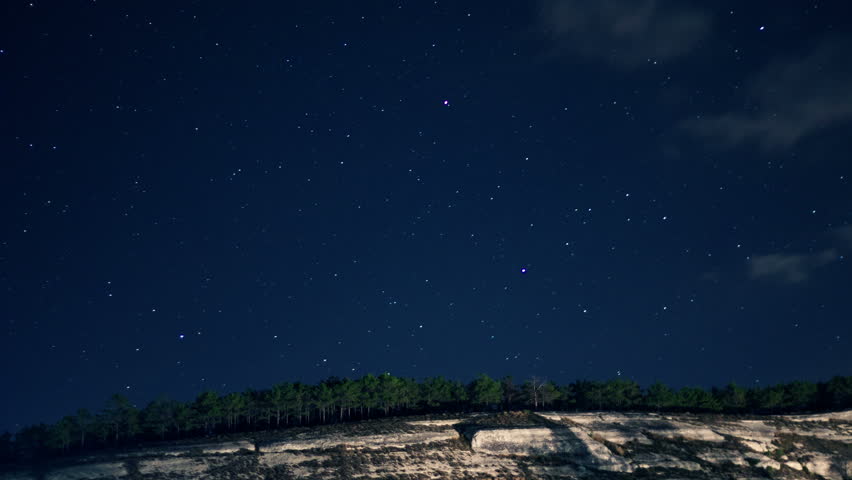 Stars Behind Forest. Whole night timelapse. 4K