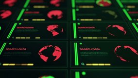 Abstract background from futuristic interface on touch display with holographic symbols humans, fingerprints, Earth globes, helix of DNA, internet or servers connection. Animation of seamless loop. - Powered by Shutterstock - Get 15% off with code: PIKWIZARD15