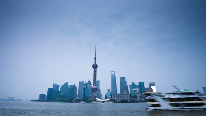 night scene of shanghai,from day to night,time lapse