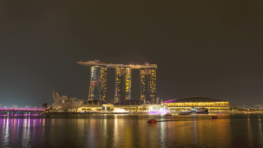SINGAPORE - 12 OCTOBER 2012: Timelapse - Singapore Marina Bay Sands Laser Show