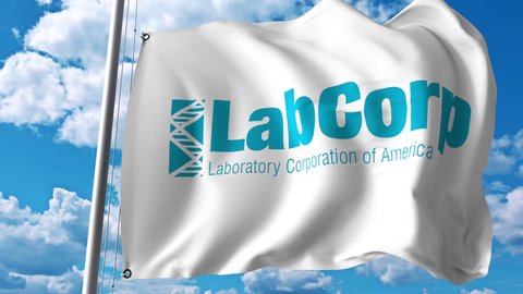 Waving flag with LabCorp logo. 4K editorial animation