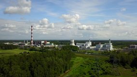 Aerial view of Riga TEC -2 Electricity power station drone top view 4K UHD video