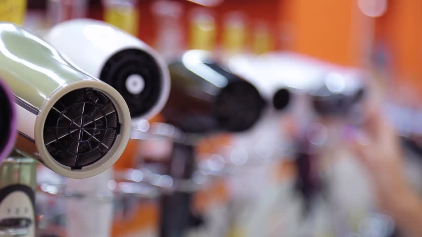 range of hair dryers in the store