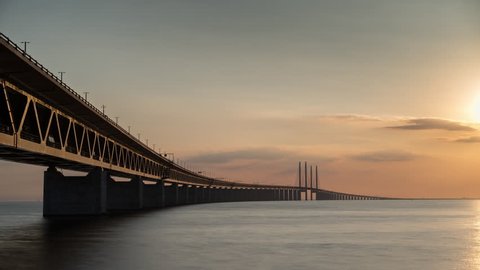 Time lapse of sun setting over the Oresund bridge