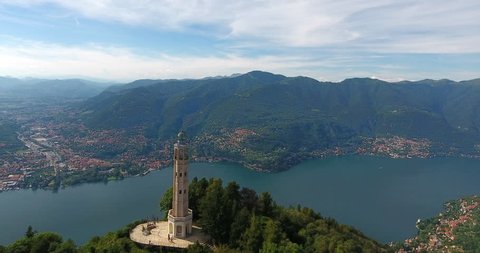 Volta Lighthouse Aerial Panorama In Brunate At Lake Como In Lombardy Italy