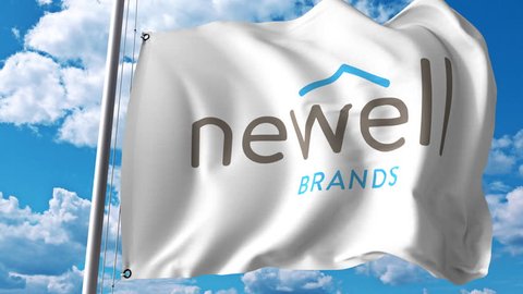 Waving flag with Newell Brands logo. 4K editorial animation