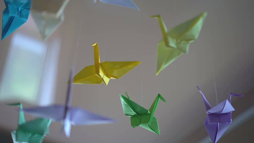 Origami Crane Birds Hanging By Stock Footage Video (100 Origami Crane Birds Hanging By Stock Footage Video (100