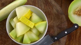 Honeydew Melon on a rotating wooden plate