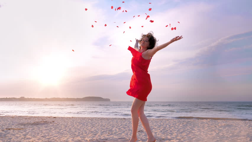 red dress on beach