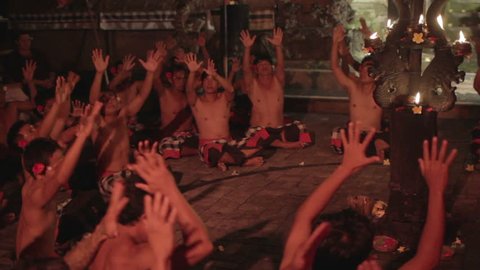 BALI - MAY 2012: kecak dancers and their performance on stage