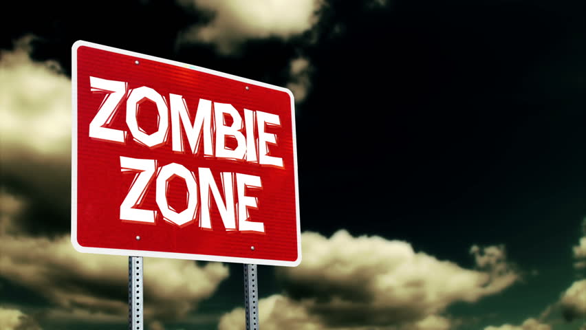 A zombie warning road sign.