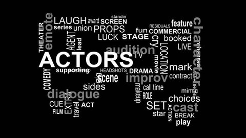 Actors Word Cloud Animated Text - white text on black background