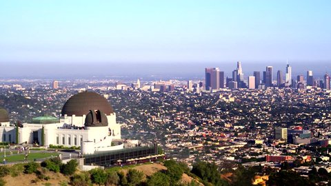 Griffith Park Observatory and view of Downtown Los Angeles