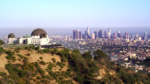 Griffith Park Observatory and view of Downtown Los Angeles