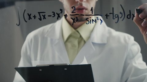 scientist wrote mathematical formulas on a blackboard. Timelapce