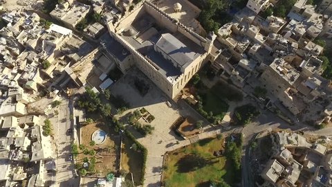 Cave of the Patriarchs, religious site in Israel, drone 
