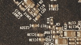 Microcircuits fast rapid sequence. Macro computer electronics background texture with no people top view. 
