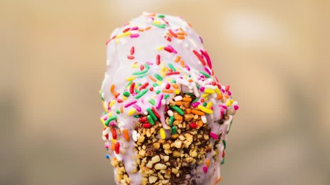 Ice cream cone melting closeup time lapse