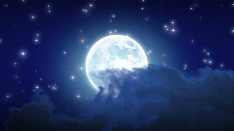 Beautiful Moon Shine with Stars and Clouds. Looped animation. HD 1080.