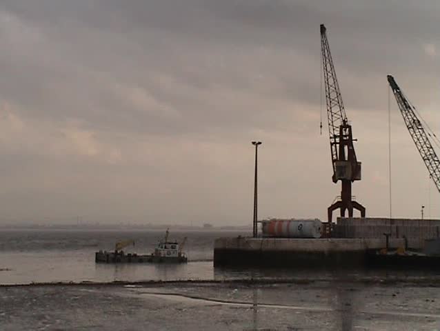 Port movement at sunset