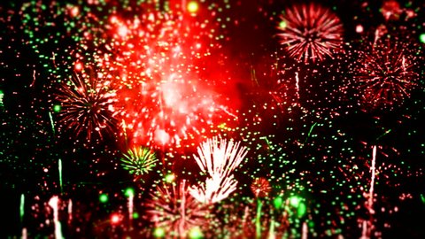 Colorful Amazing fireworks Happy New Year Eve greeting particles big sparks black night sky huge colored motion fireworks background Enjoying Beautiful Fireworks display Show Romantic Date Anniversary