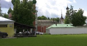 4K video footage of medieval beautiful Pereslavl-Zalesskiy town center, Alexander Nevskiy monument, Vladimir cathedral and area around it, Golden Ring route 120 km from Moscow, Russia in summer day