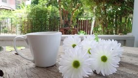 People hand drink coffee relaxing at home outdoor living