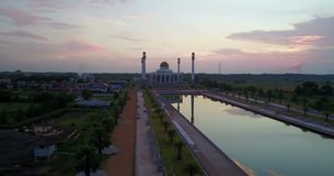 Central Mosque in Songkhla, Thailand aerial video 4k