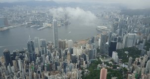Fly over IFC tower, sky100 Tower Hong Kong City, Hongkong, Hong Kong 4k video aerial