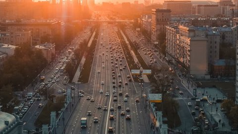 Traffic jam on the main street of Moscow, Russia