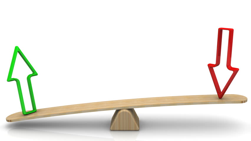 Scales and arrows. Red and green arrows weighed on the scales. Footage video