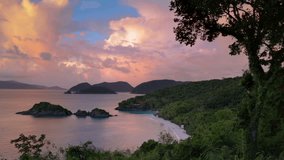 Sunset view of Trunk Bay beach, st john with audio