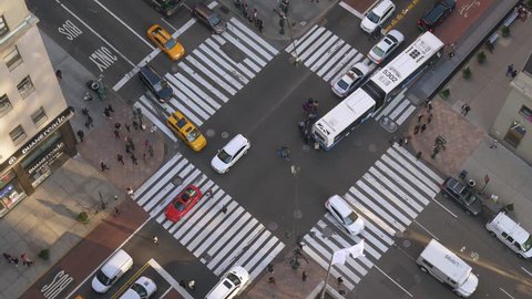 NEW YORK CITY - NOVEMBER 2016: Timelapse of busy intersection traffic in midtown Manhattan at West 34th Street and 5th Avenue in New York City, USA.