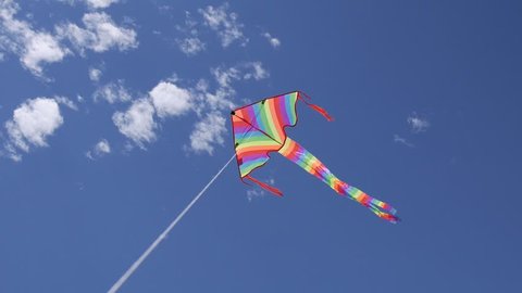 video shows a kids kite flying in the wind