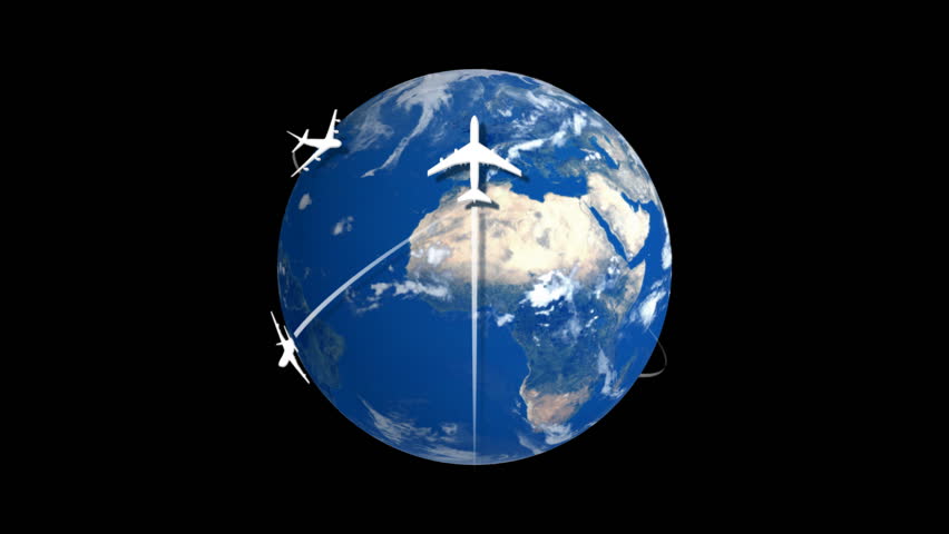 3D rotating earth with airplane (with alfa matte)