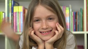 Child Portrait Relaxing, Laughing at Camera, Smiling Girl Face by Library 4K 